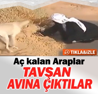 Aç kalan Araplar çölde tavşan avladılar