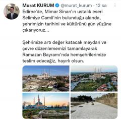 Bakan Kurum’dan Edirnelilere müjde! Proje Ramazan Bayramı’nda tamamlanacak